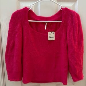 Free People NWT size can hot pink sweater !